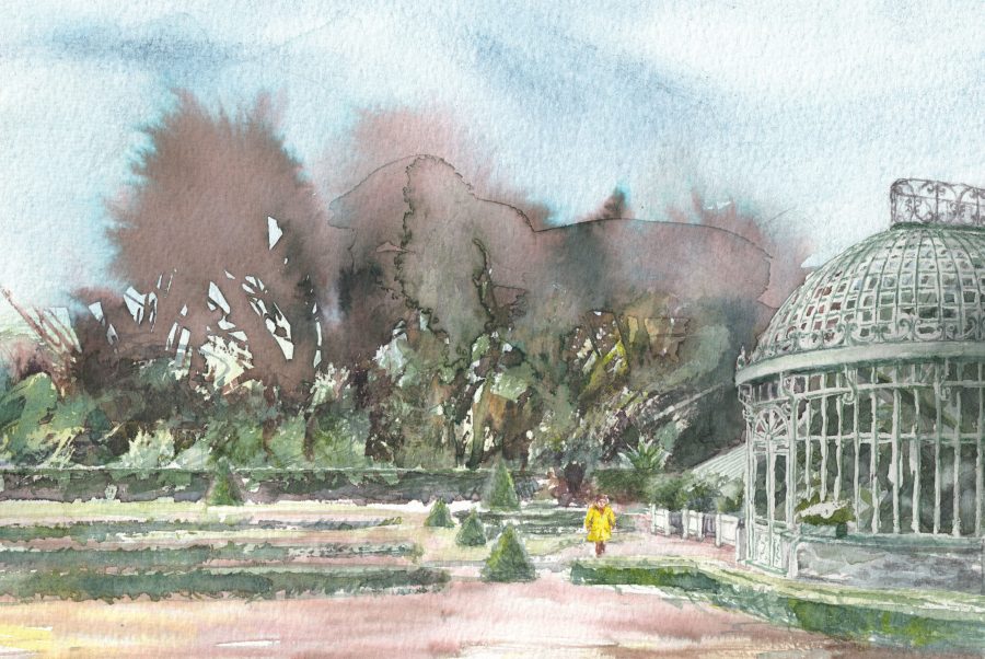 Illustration lifestyle aquarelle du parc du château des Ravalet