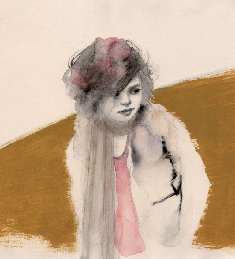 Illustration lifestyle et beauté représentant une femme avec fourrure et foulard