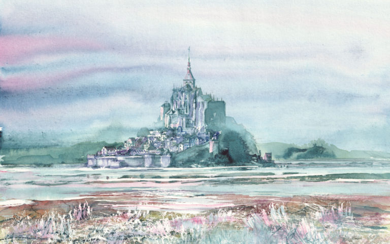 Illustration tourisme à l'aquarelle du Mont Saint-Michel