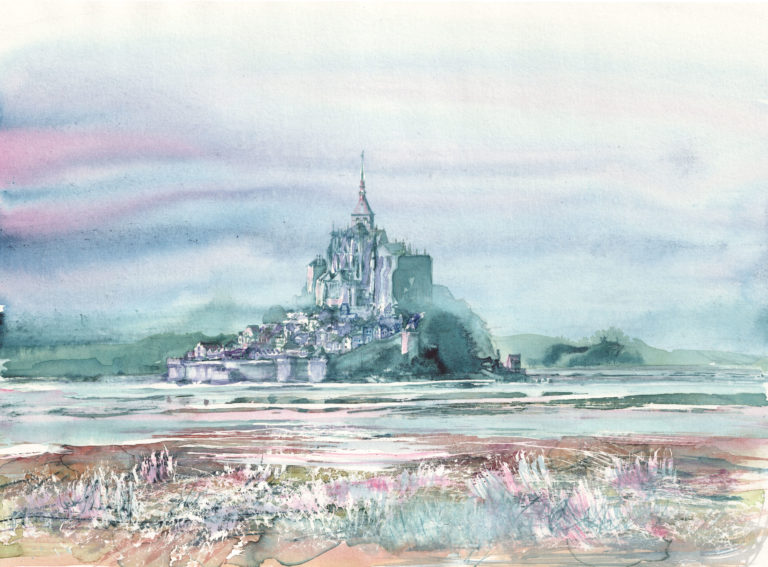Illustration tourisme à l'aquarelle du Mont-Saint-Michel